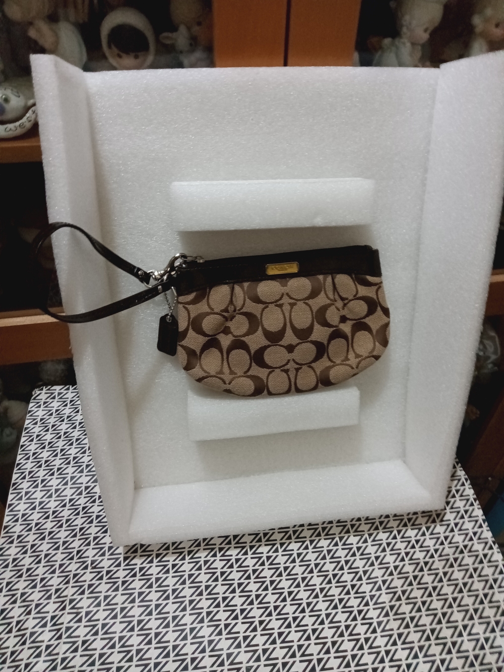 Coach Brown Signature Canvas Wristlet with Dark Trim